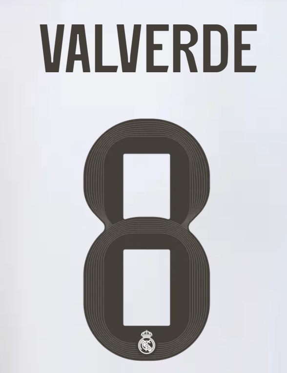 Real Madrid 2025/26 Home VALVERDE #8 Official Name Set 1