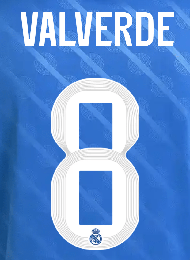 Real Madrid 2025/26 Third VALVERDE #8 Official Name Set (CL Version) 1