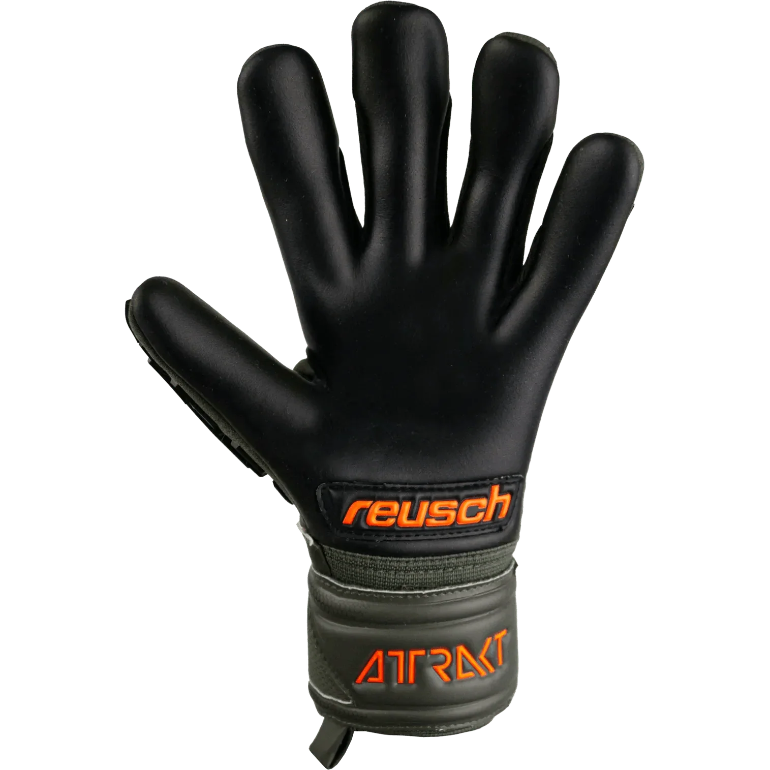 Reusch JR Attrakt Freegel Silver Finger Support Goalkeeper Gloves - Desert Green-Orange-Black 4