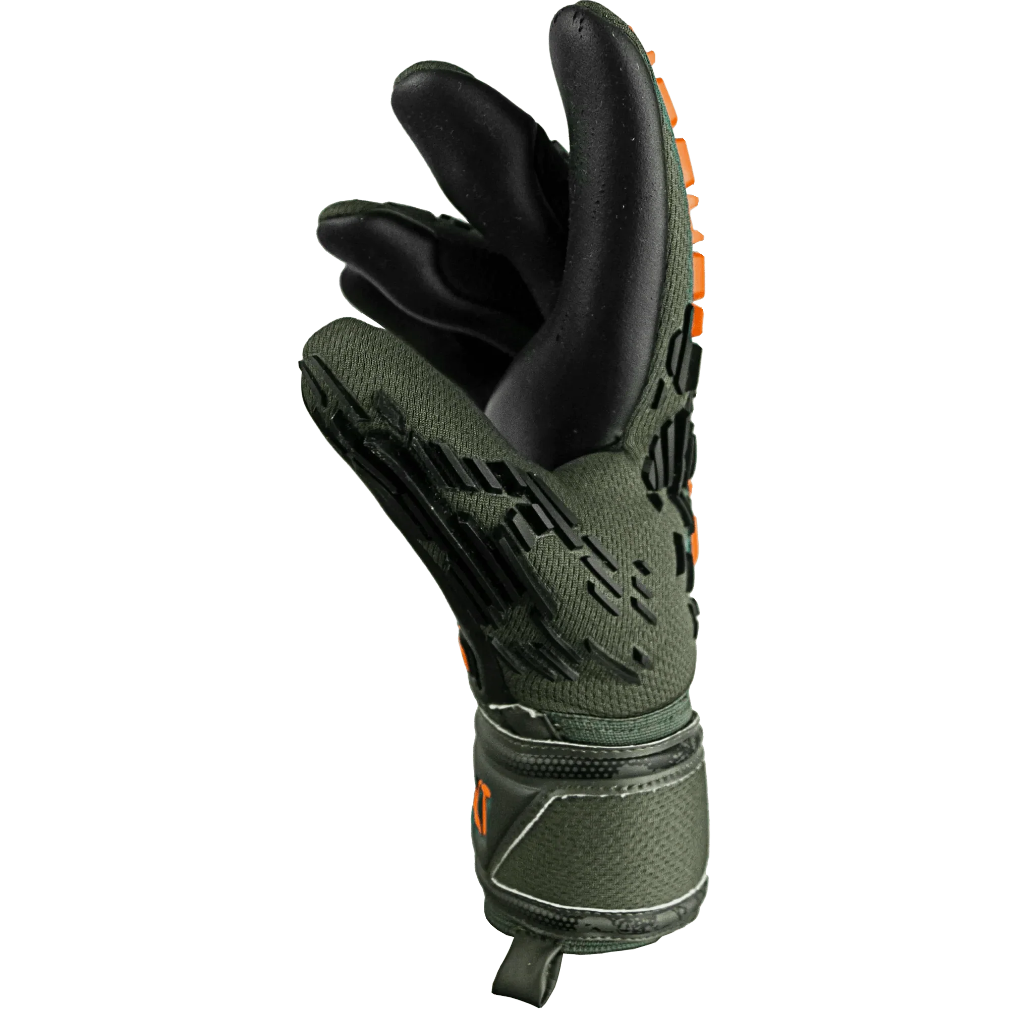 Reusch JR Attrakt Freegel Silver Finger Support Goalkeeper Gloves - Desert Green-Orange-Black 3