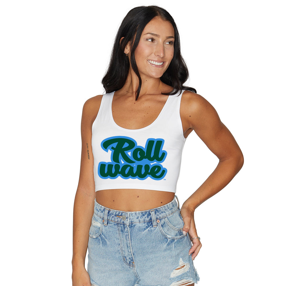Tulane Roll Wave Cursive Crop Tank Top | lojobands