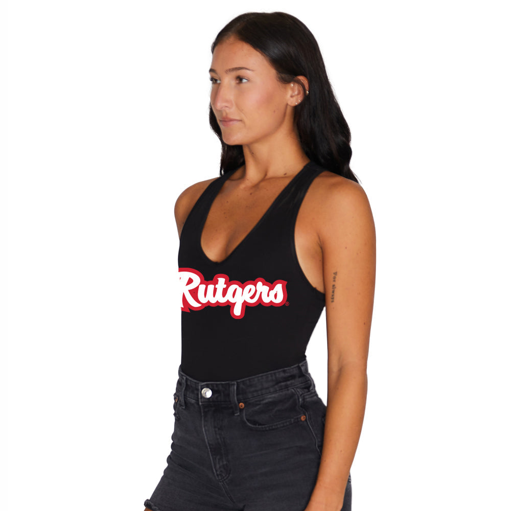 Rutgers Cursive Black Bodysuit | lojobands