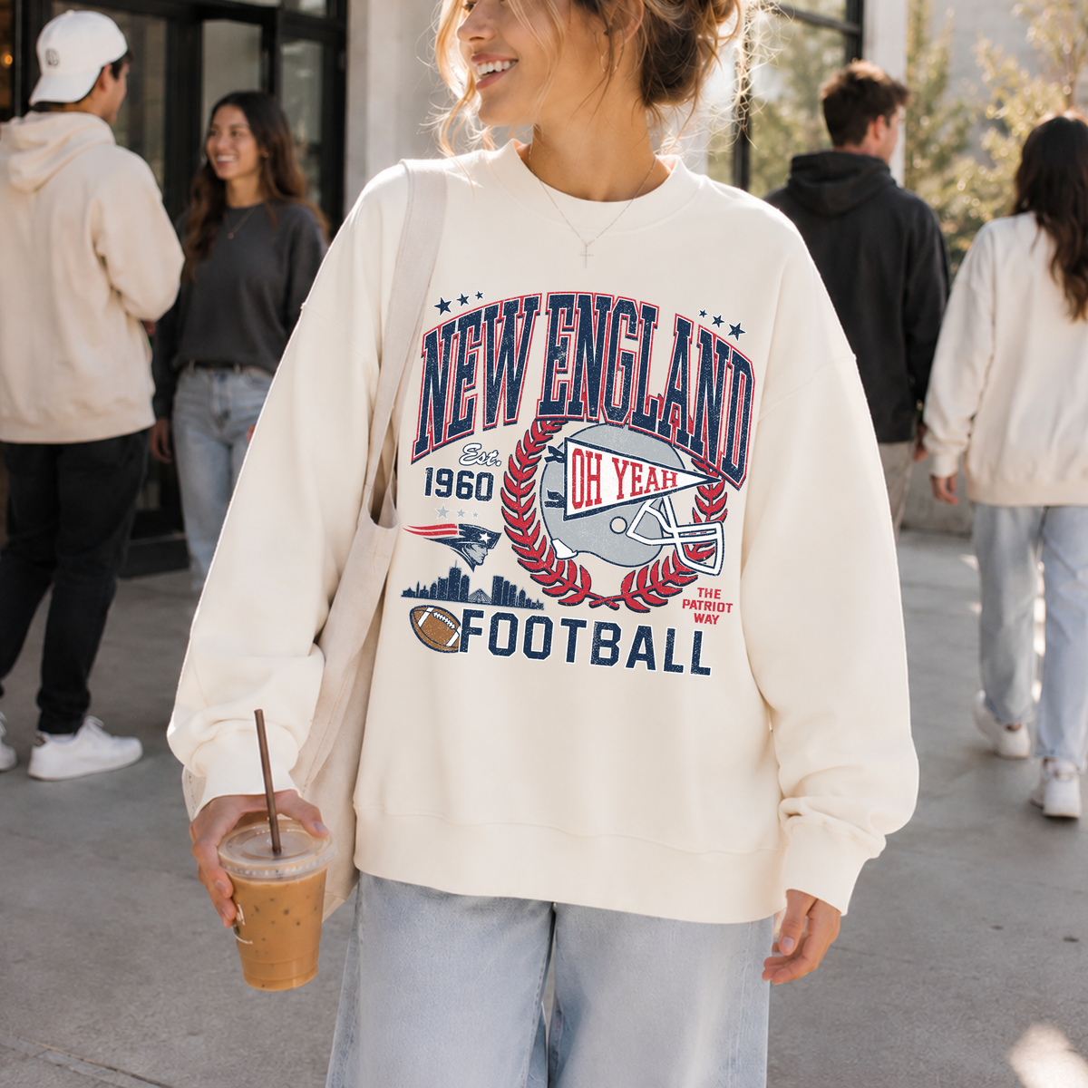 New England Football Sweatshirt | Vintage Navy & Red Game Day Crewneck 1