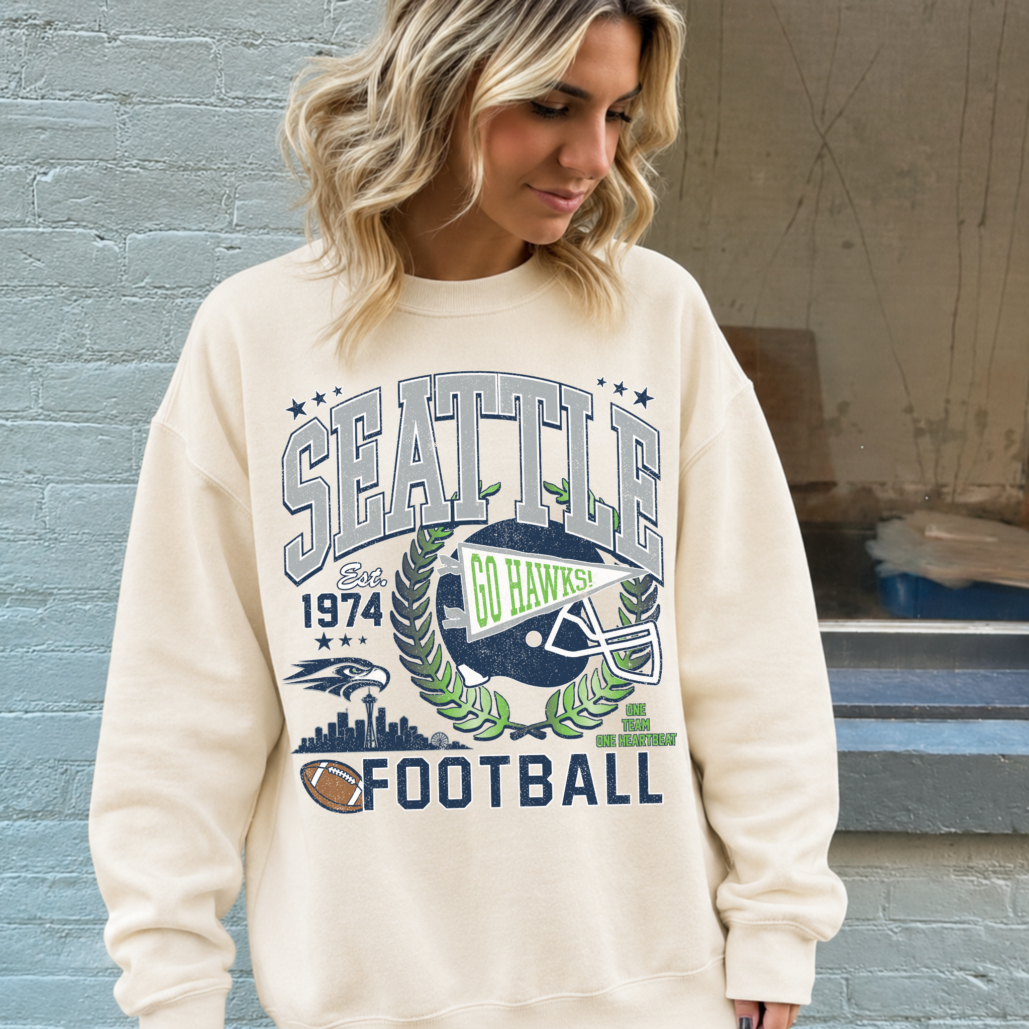 Seattle Football Vintage Graphic Crewneck Sweatshirt | Retro Game Day Sweatshirt 1