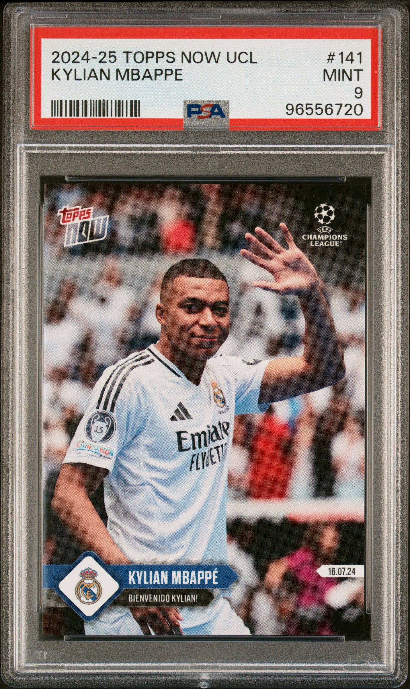 Graded 2024 Topps Now UCL Kylian Mbappe #141 Soccer Card PSA 9 Mint 1
