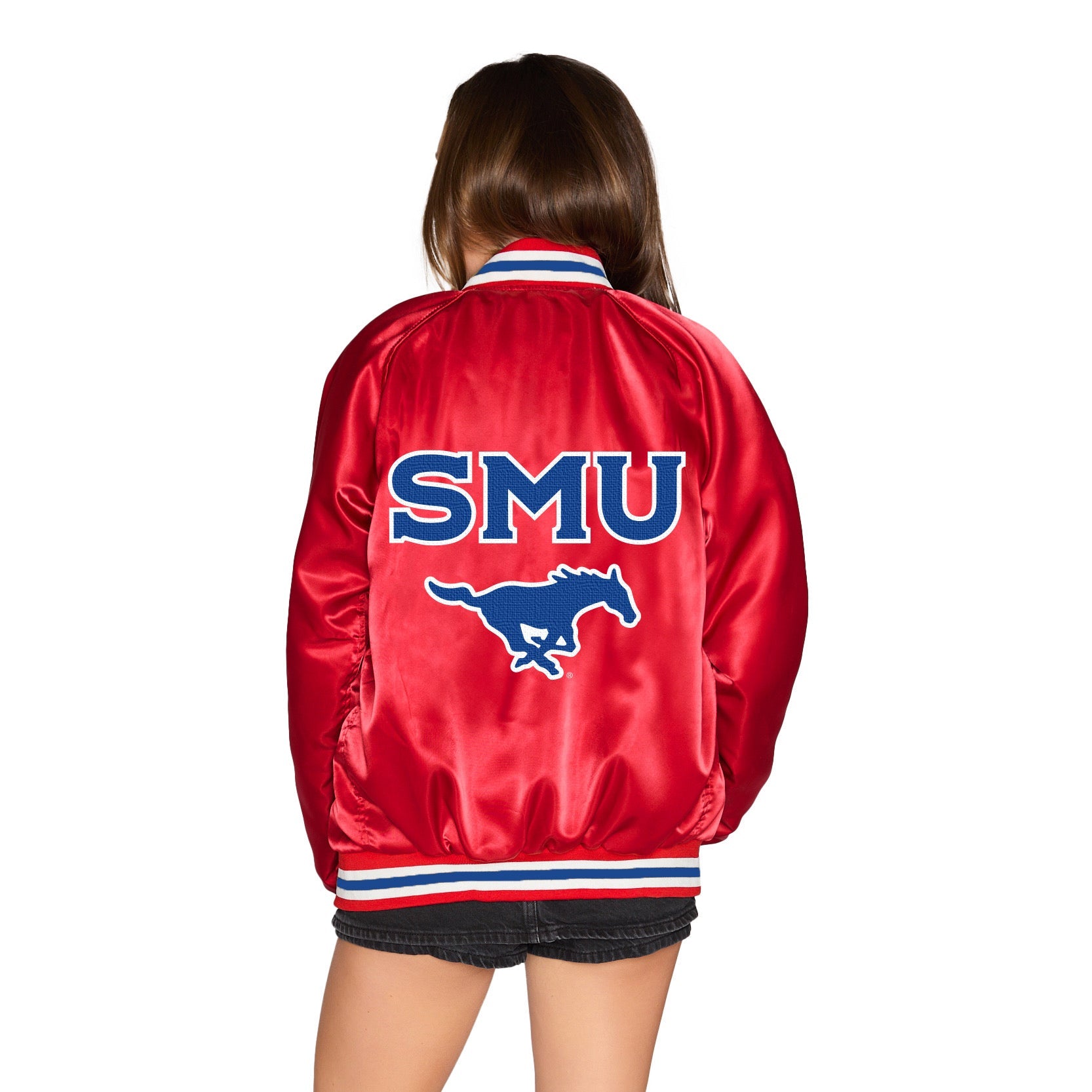 SMU Mustangs Satin Letterman Bomber Jacket | lojobands