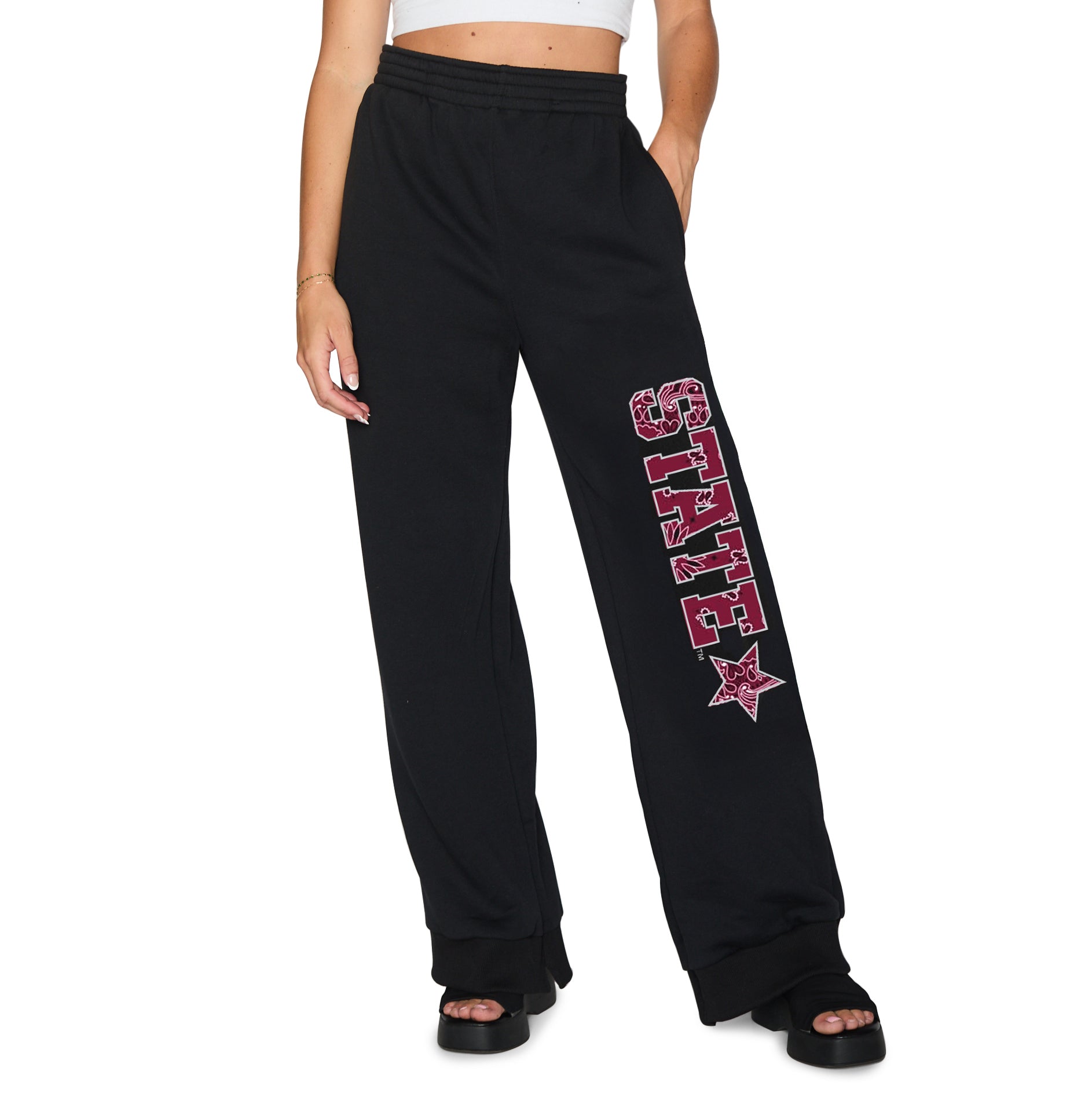 Mississippi State Bandana Flare Black Sweatpants | lojobands 1