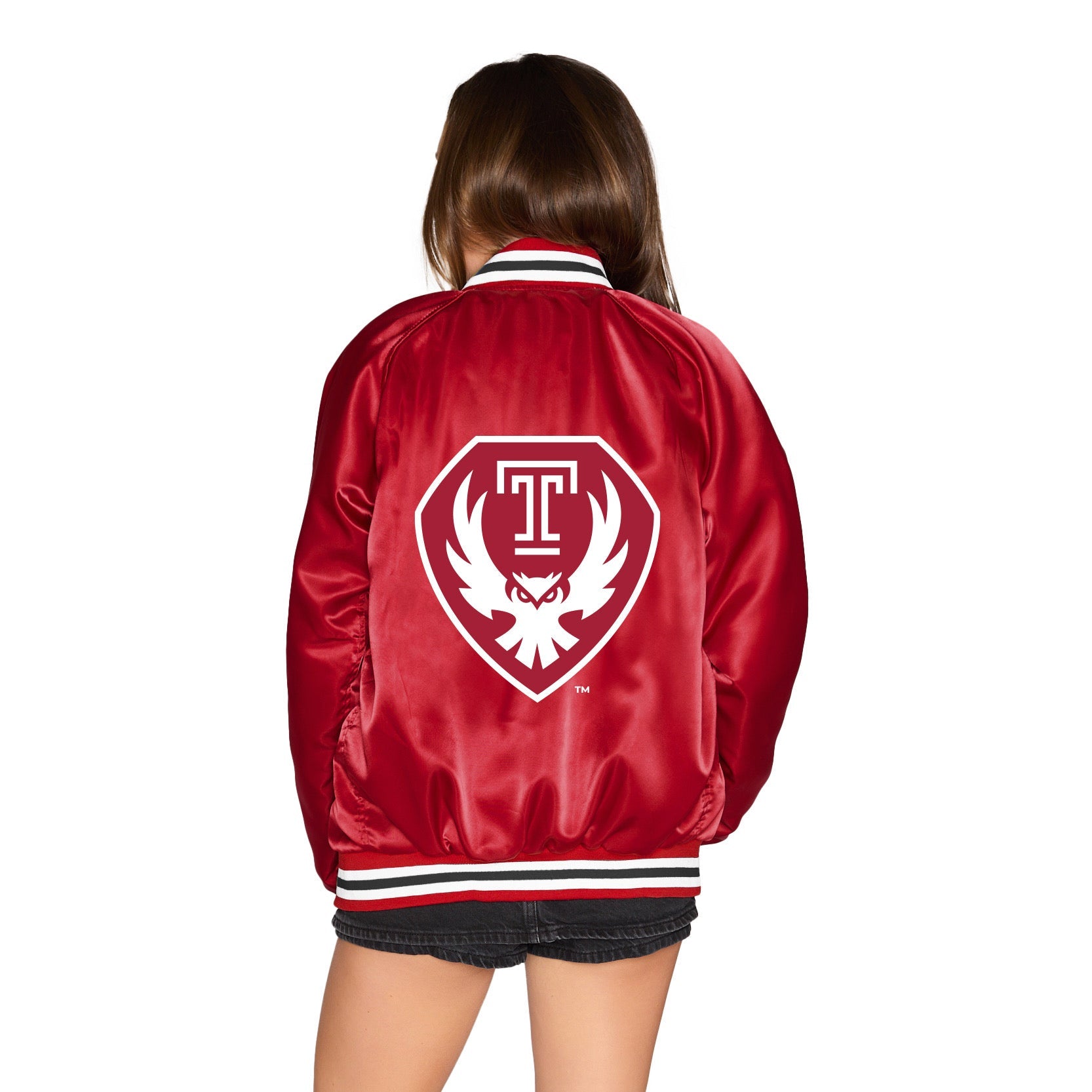 Temple Owls Satin Letterman Bomber Jacket | lojobands