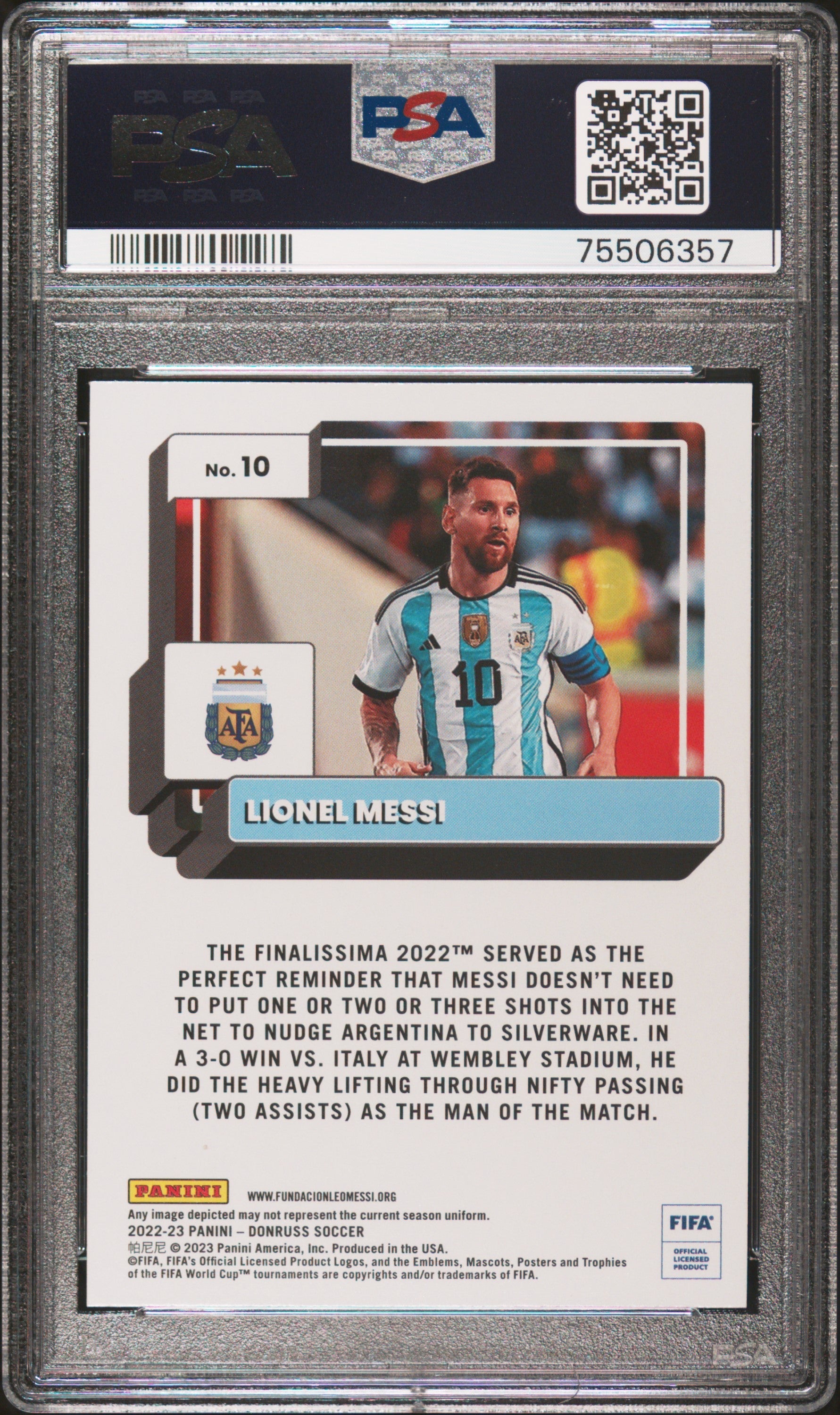Graded 2022 Panini Donruss FIFA Lionel Messi #10 Silver Soccer Card PSA 10 Gem Mint 2