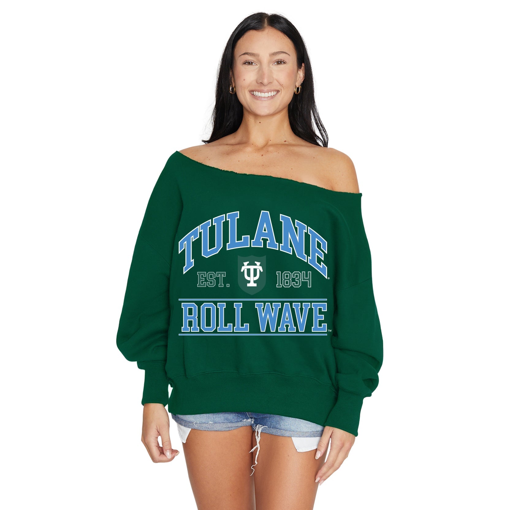 Tulane Off the Shoulder Sweatshirt | lojobands
