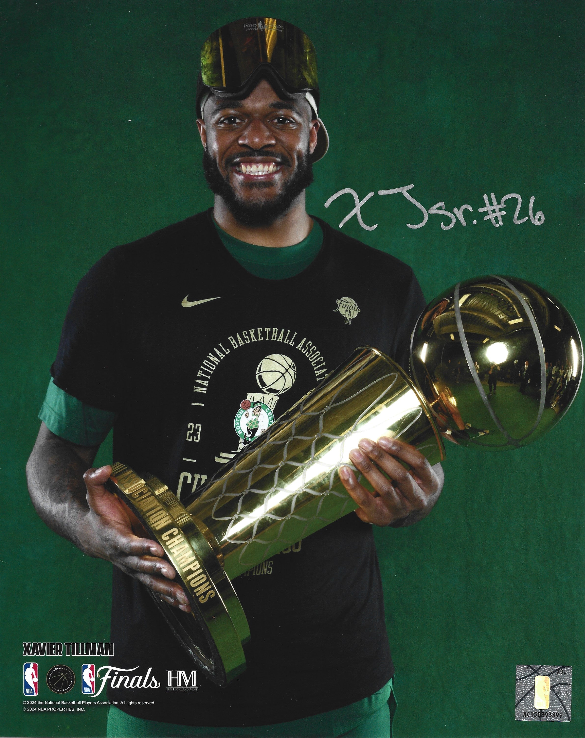 Xavier Tillman 2024 NBA Trophy Autographed Boston Celtics 8" x 10" Championship Photo 1