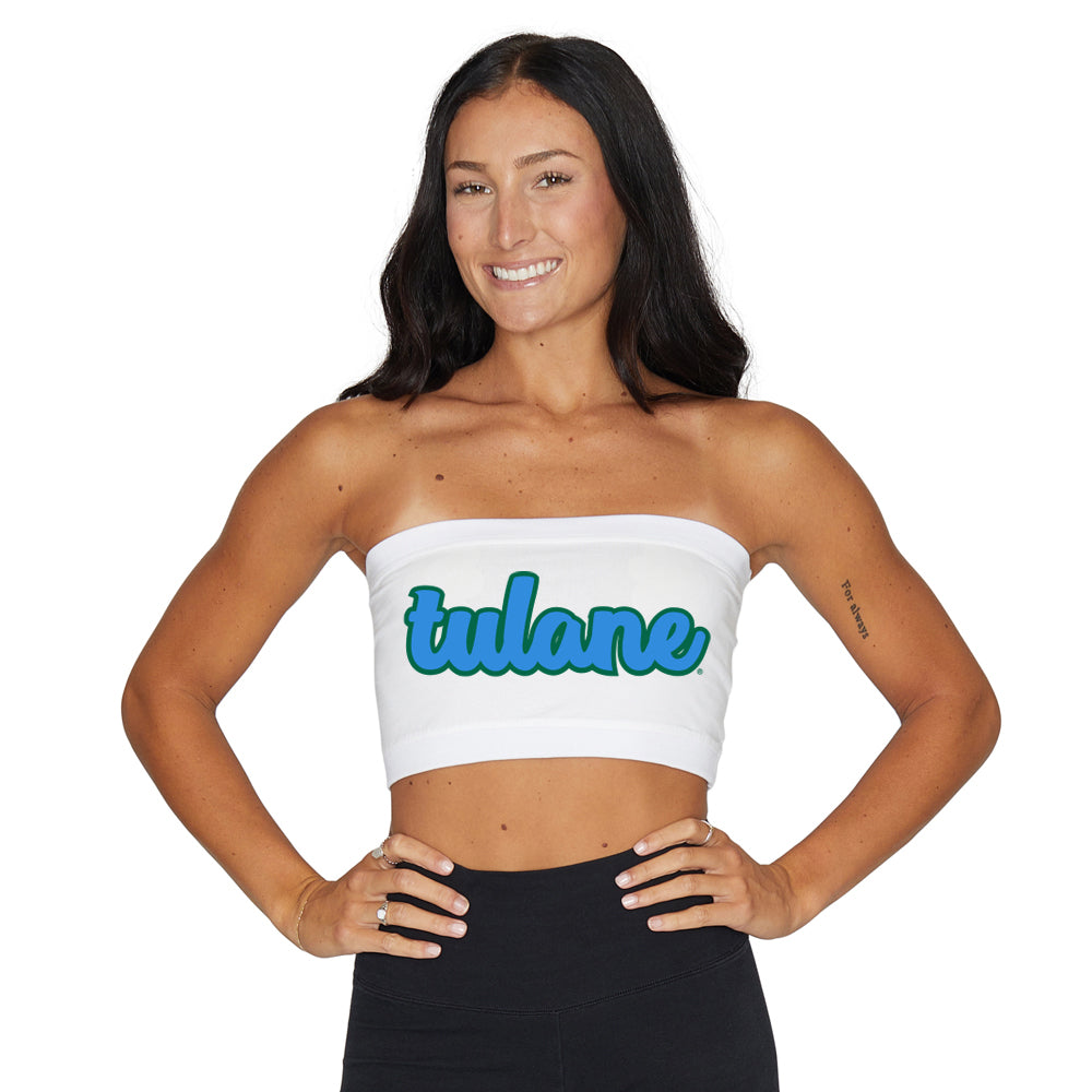 Tulane Cursive White Bandeau Top | lojobands