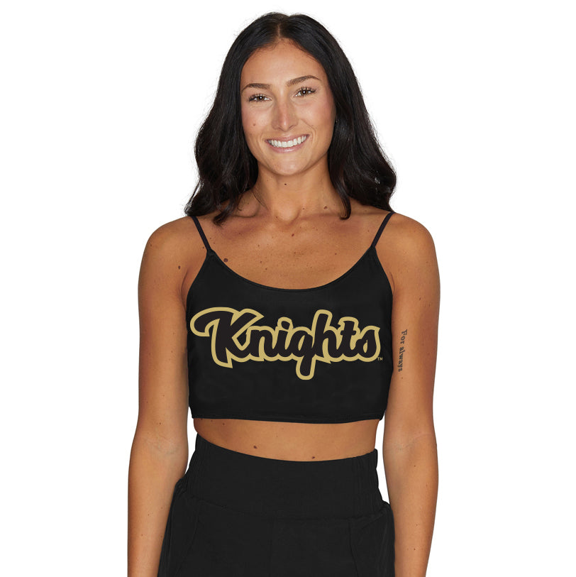 UCF Knights Cursive Outline Black Spaghetti Tank | lojobands
