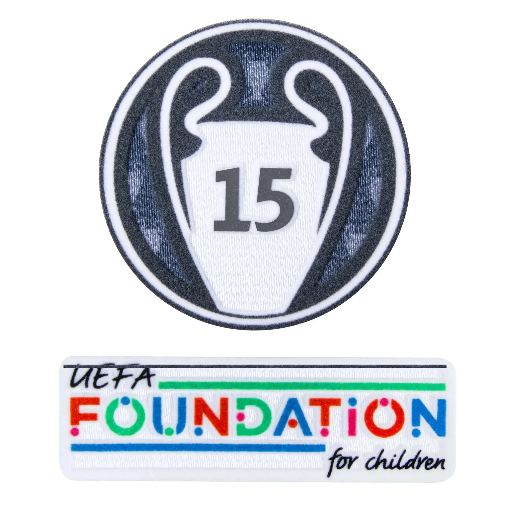 UEFA 2024-25 Real Madrid Champion League Trophy 15 Times Winner Patch Set Youth (Foundation Patch Included) 1