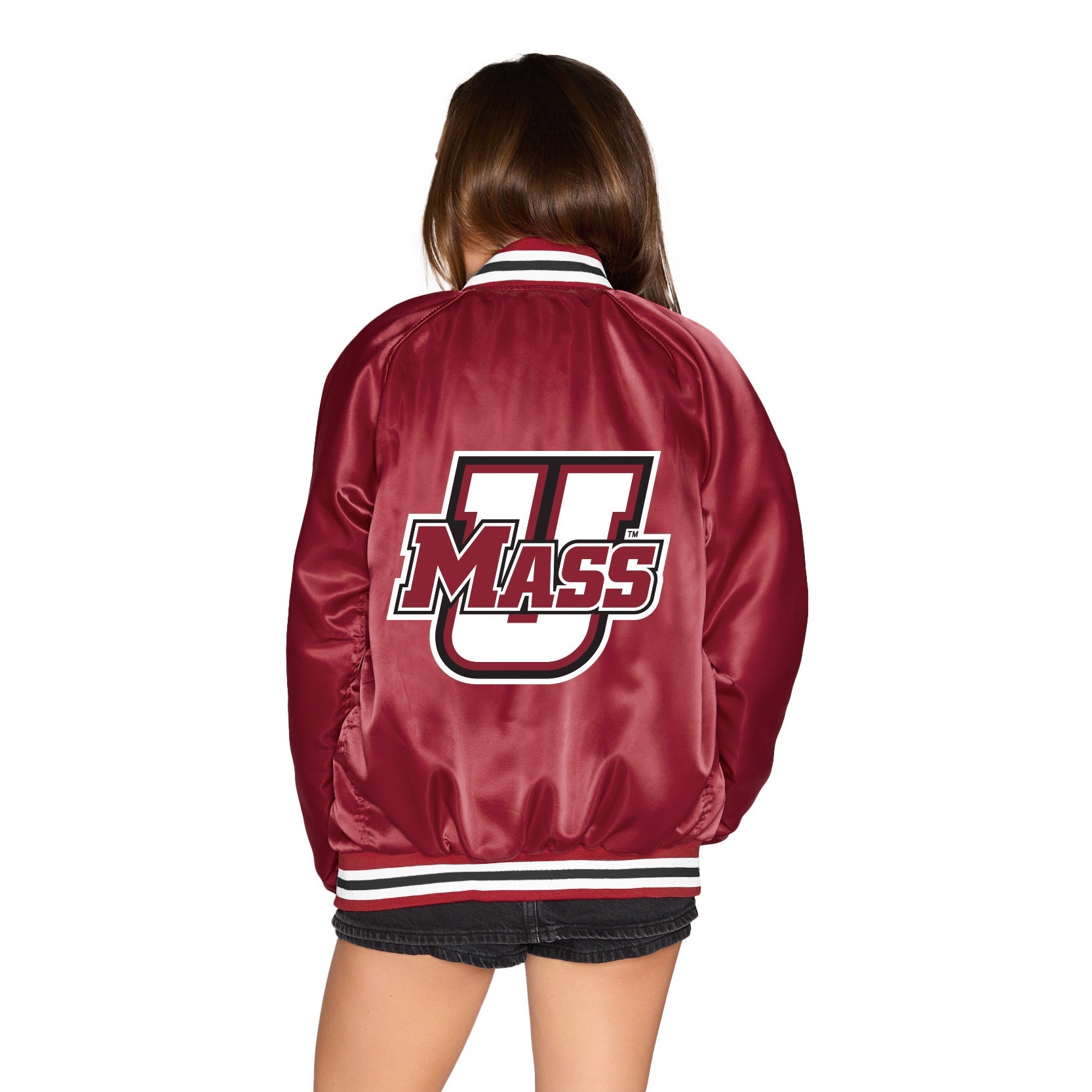 UMass Satin Letterman Bomber Jacket | lojobands