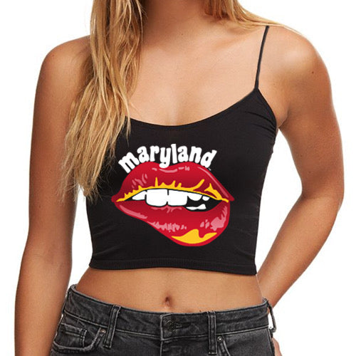 Maryland Terps Lips Black Spaghetti Tank | lojobands 13