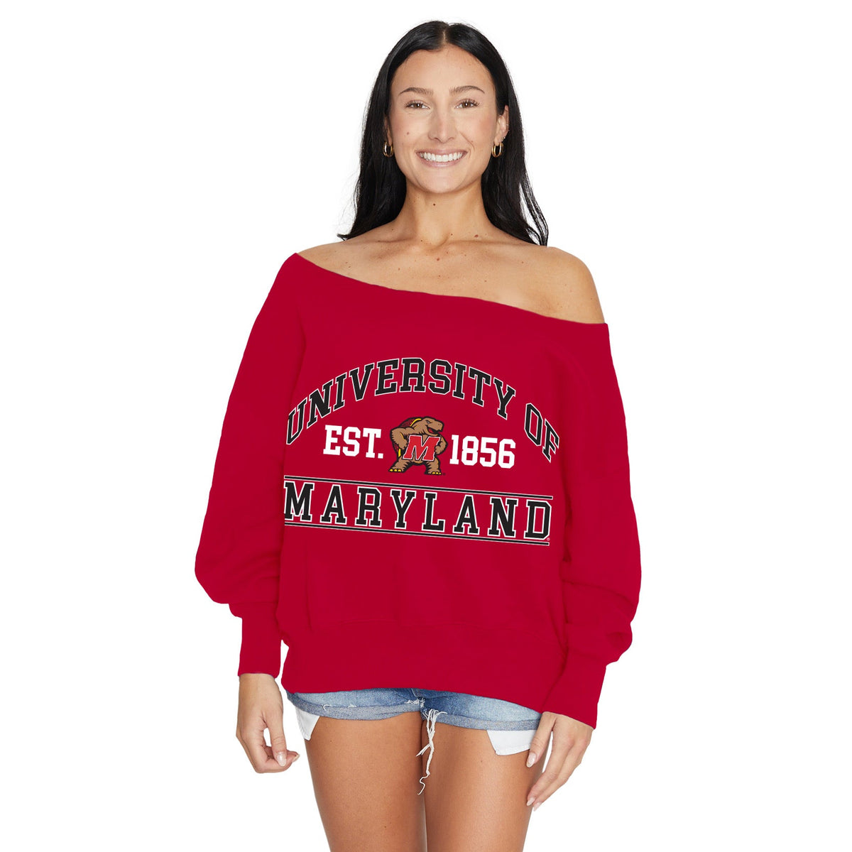 Maryland Terps Off the Shoulder Sweatshirt | lojobands 9