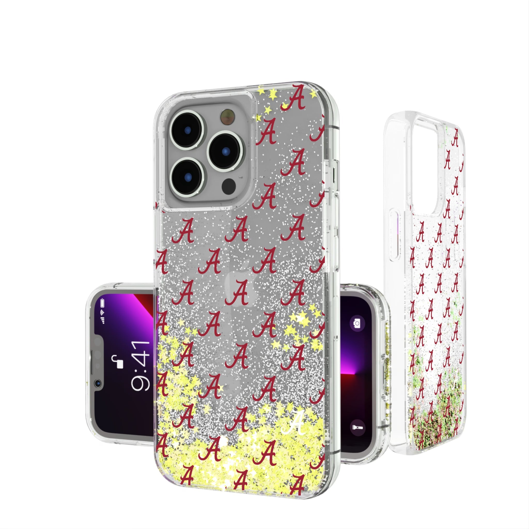 University of Alabama Crimson Tide Script A Fashion Pattern Glitter Phone Case for Apple iPhone 15