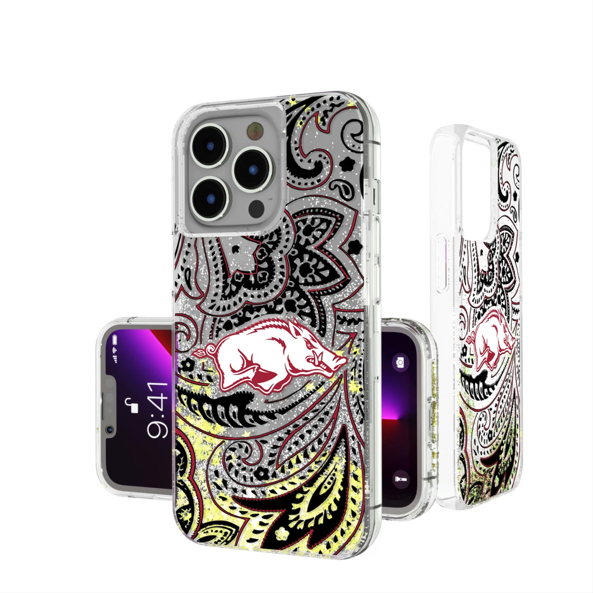 University of Arkansas Fayetteville Razorbacks Paisley Glitter Phone Case 17