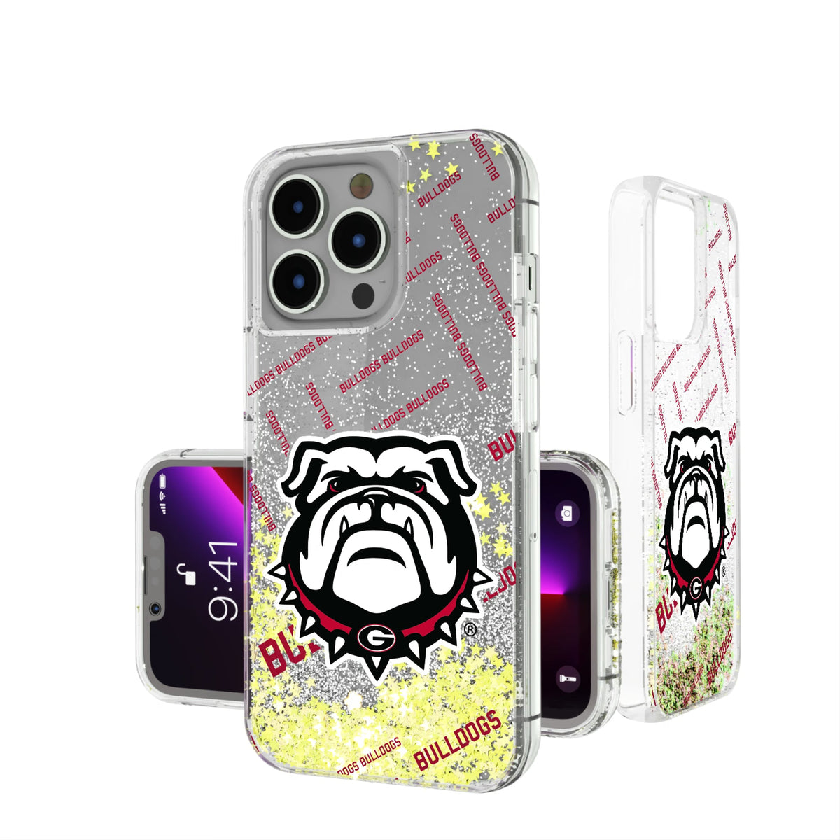 University of Georgia Bulldogs Uga Quadtile Glitter Phone Case for Apple iPhone 15