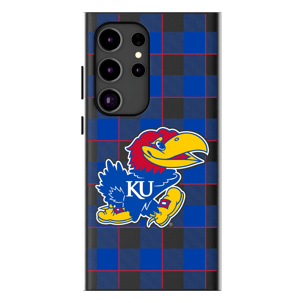 University of Kansas Jayhawks Plaid MagSafe Compatible Phone Case for Samsung Galaxy 18