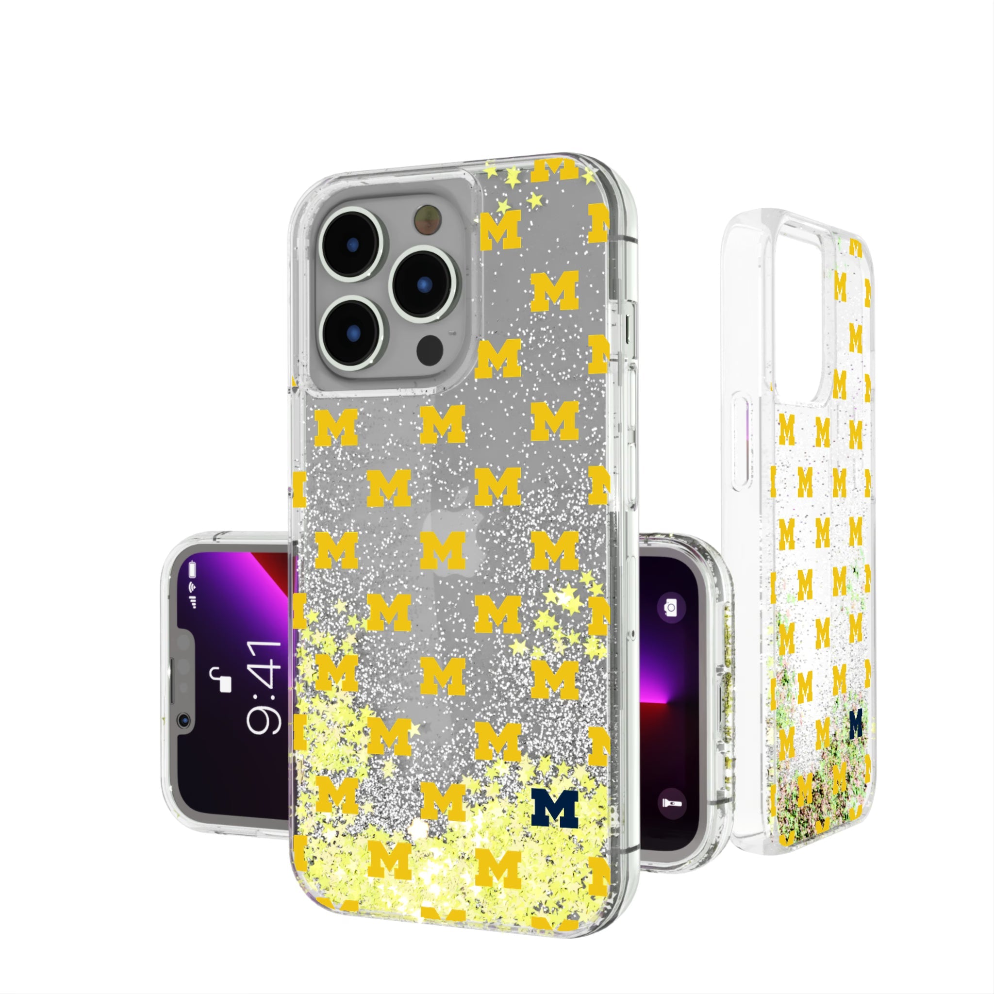 University of Michigan Wolverines Fashion Pattern Glitter Phone Case for Apple iPhone 3