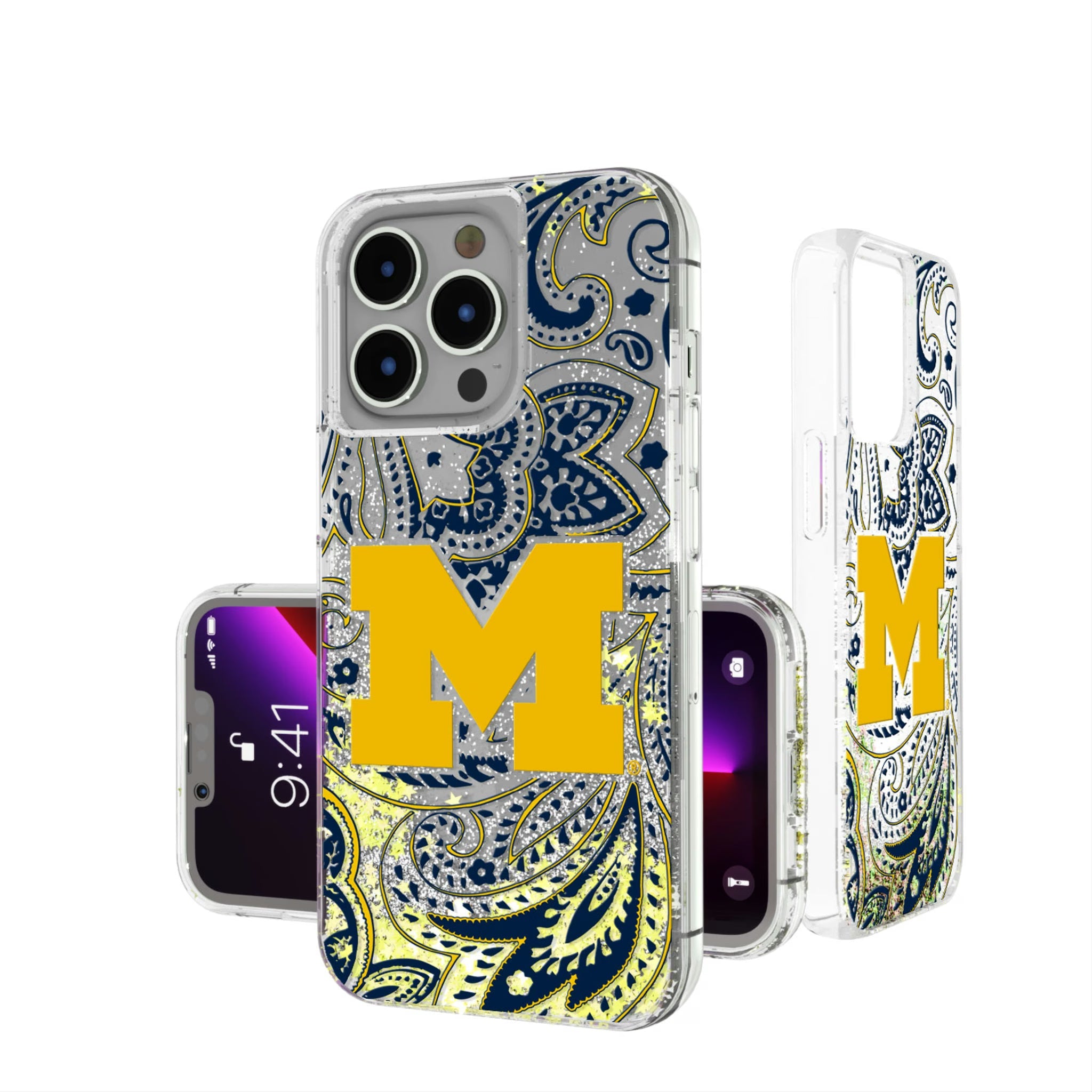 University of Michigan Wolverines Paisley Glitter Phone Case 3
