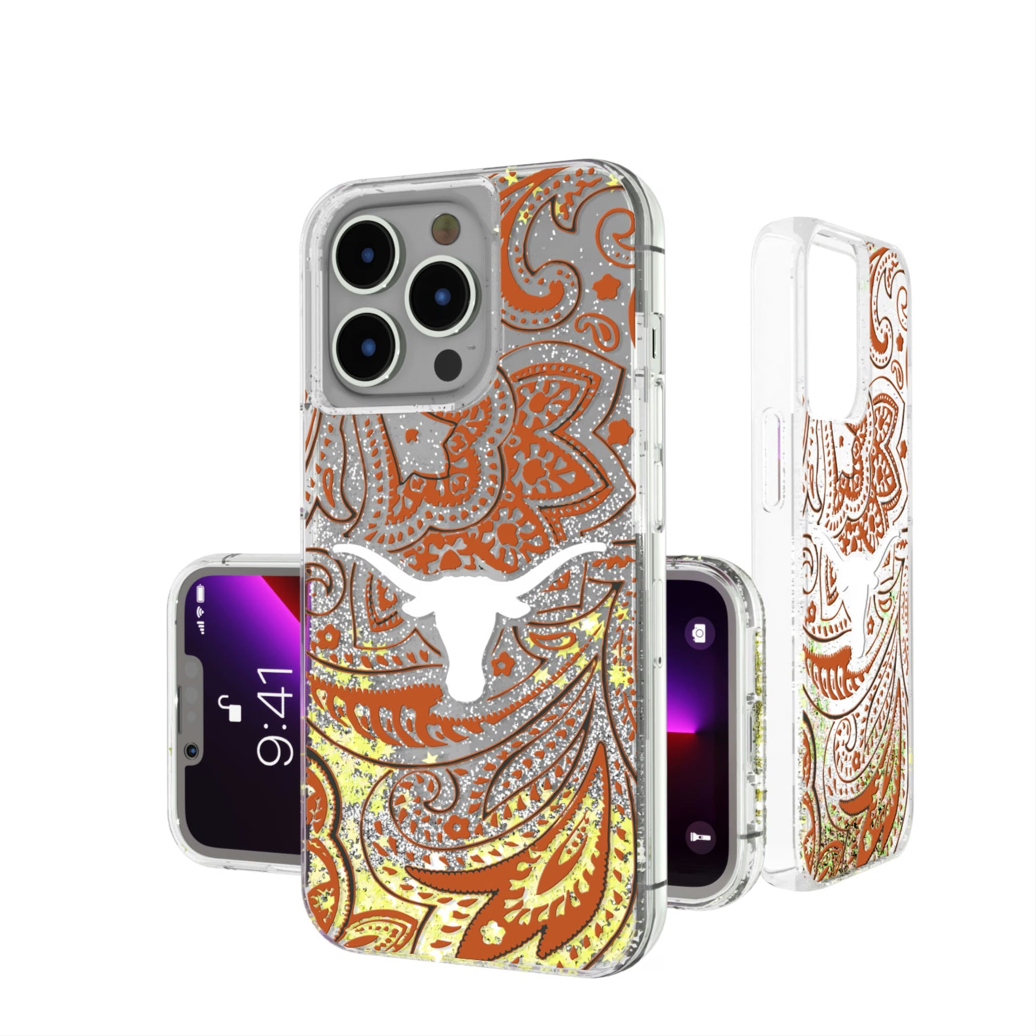 University of Texas Longhorns Paisley Glitter Phone Case 15