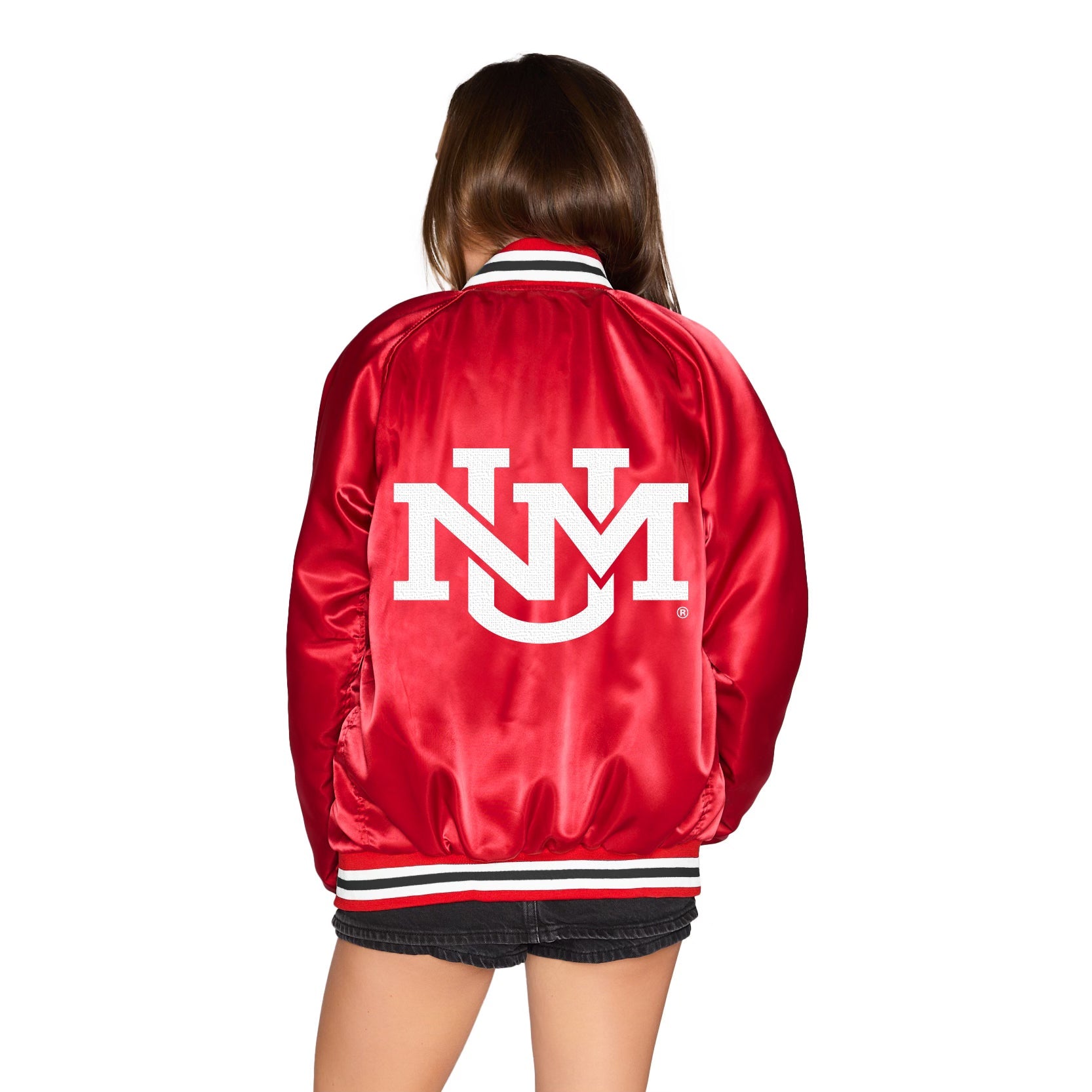 New Mexico Lobos Red Satin Letterman Bomber Jacket | lojobands