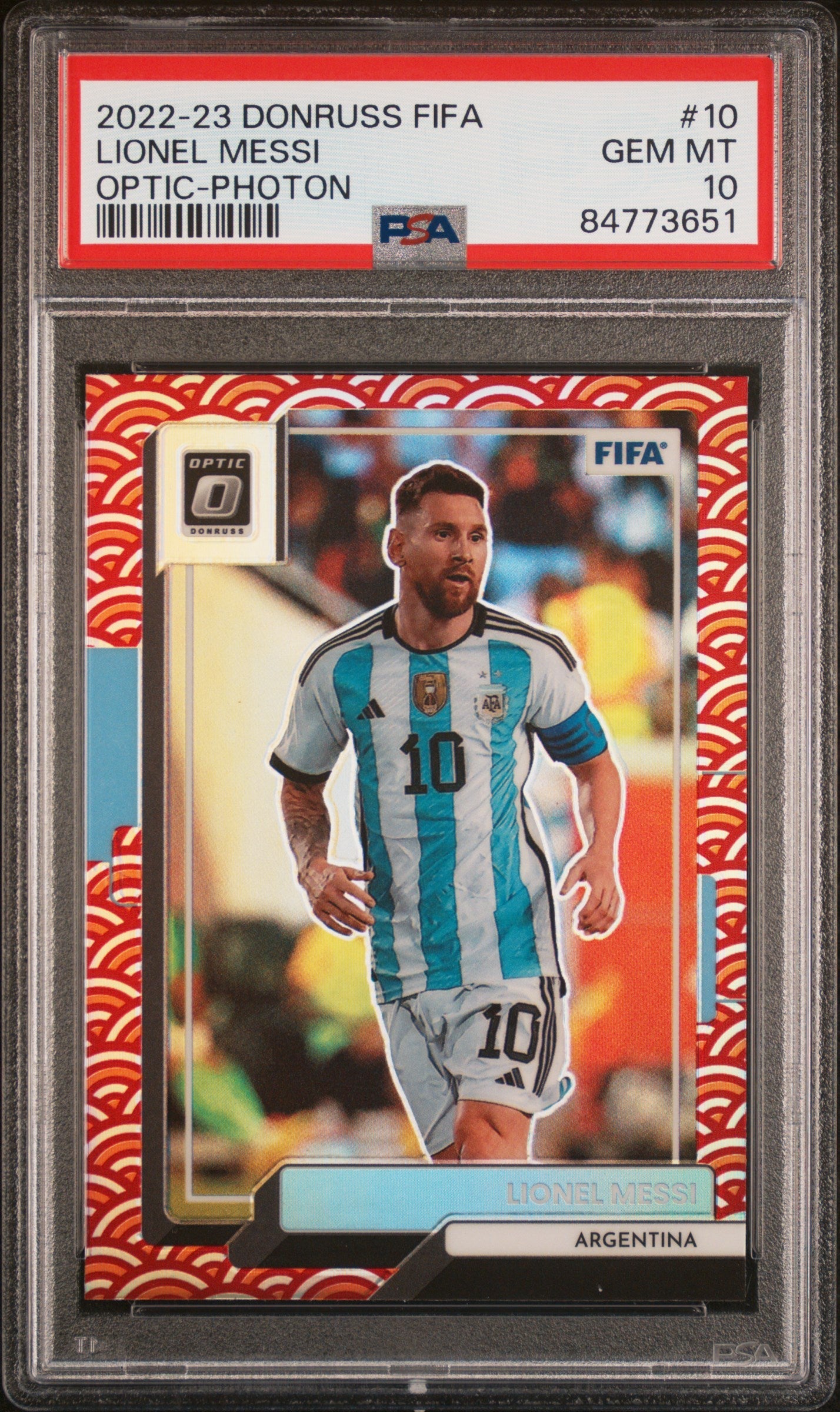 Graded 2022 Panini Donruss FIFA Lionel Messi #10 Optic Photon Soccer Card PSA 10 Gem Mint 1