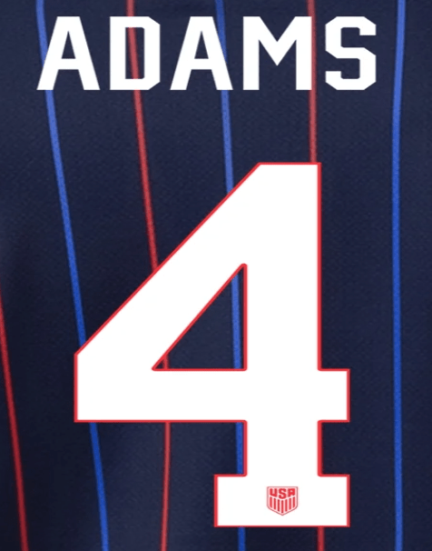 USMNT 2025 Away ADAMS #4 Official Name Set 1