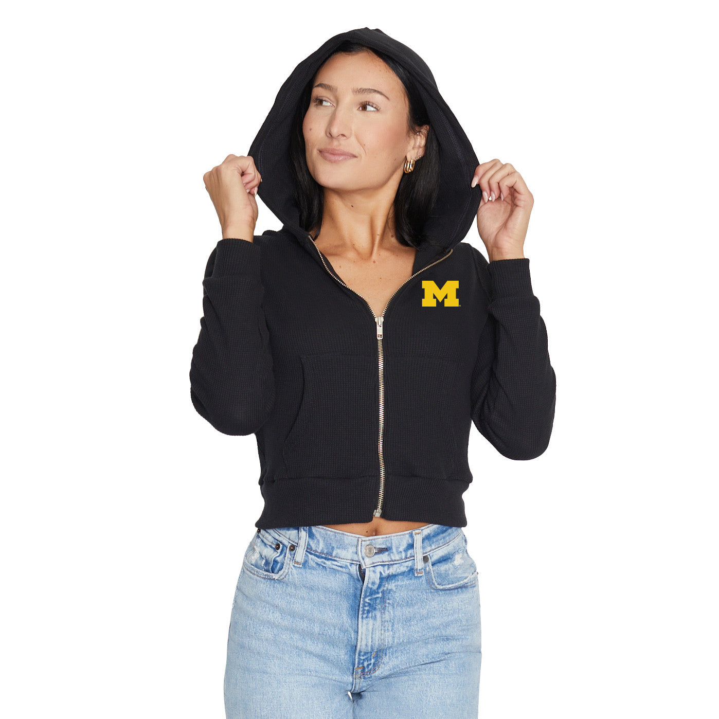 University of Michigan Waffle Knit Zip Up Hoodie | lojobands