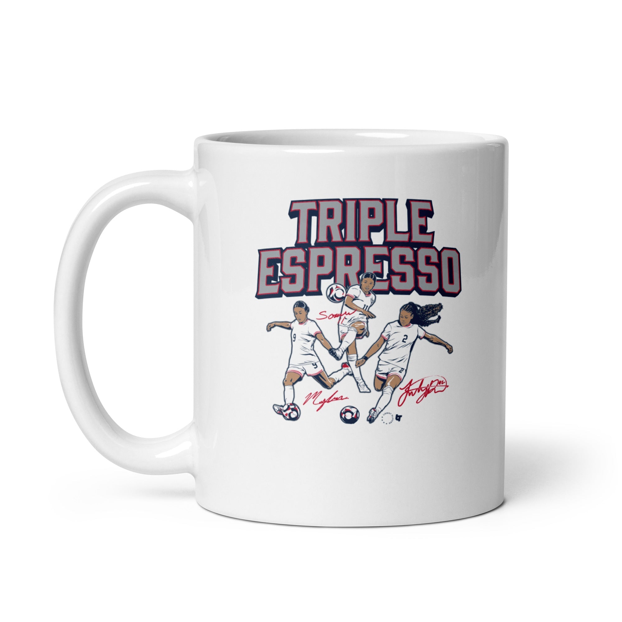 Mallory Swanson, Trinity Rodman, & Sophia Wilson: Triple Espresso Stars Mug 3