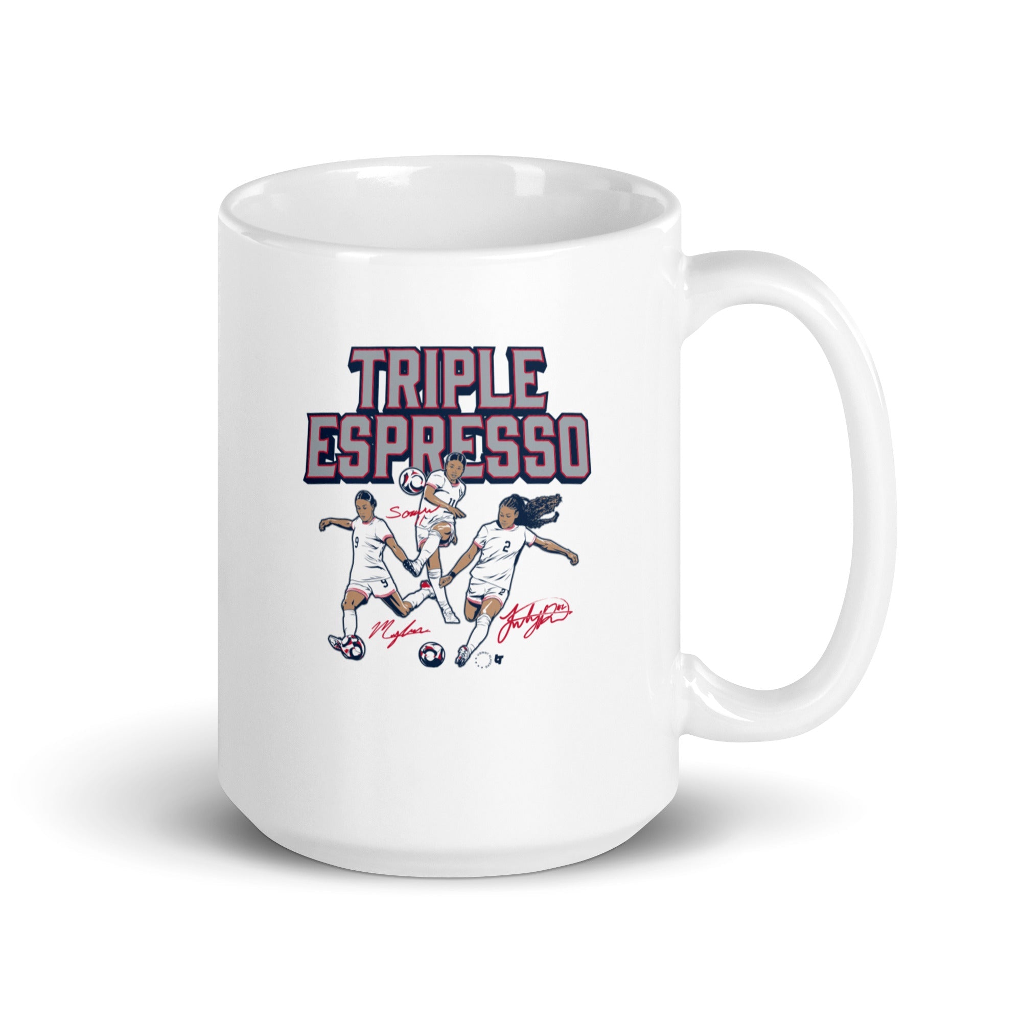 Mallory Swanson, Trinity Rodman, & Sophia Wilson: Triple Espresso Stars Mug 1