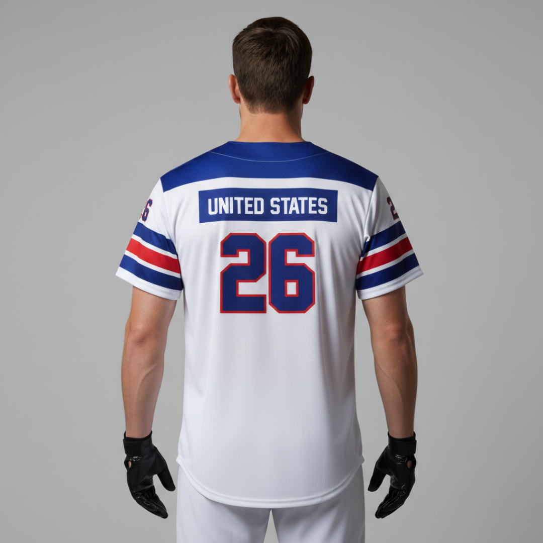 USA 2026 Embroidered Cotton Baseball Jersey White