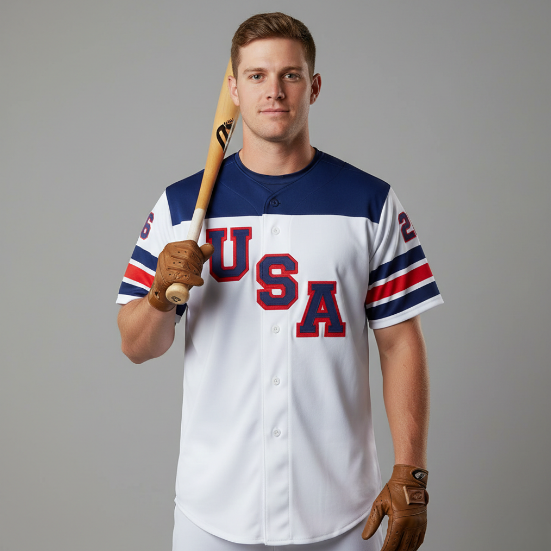 USA 2026 Embroidered Cotton Baseball Jersey White
