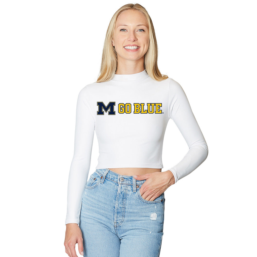 University of Michigan White Mock Neck Top | lojobands 1