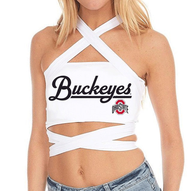 Ohio State OSU Buckeyes White Multi Way Bandeau Top 5