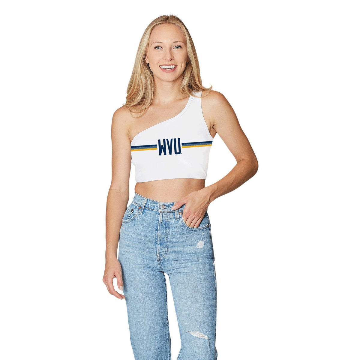 West Virginia Mountaineers White One Shoulder Top | lojobands 6