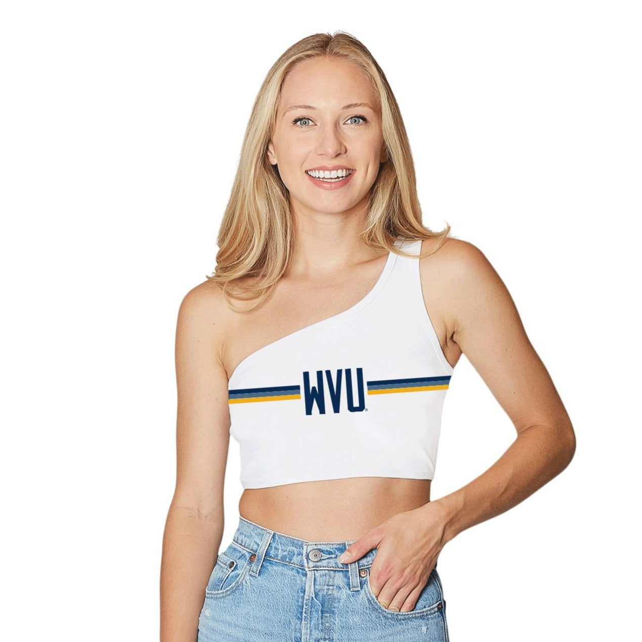 West Virginia Mountaineers White One Shoulder Top | lojobands