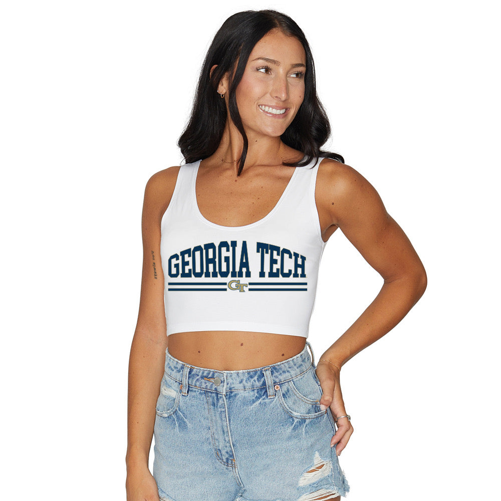 Georgia Tech White Crop Tank Top | lojobands