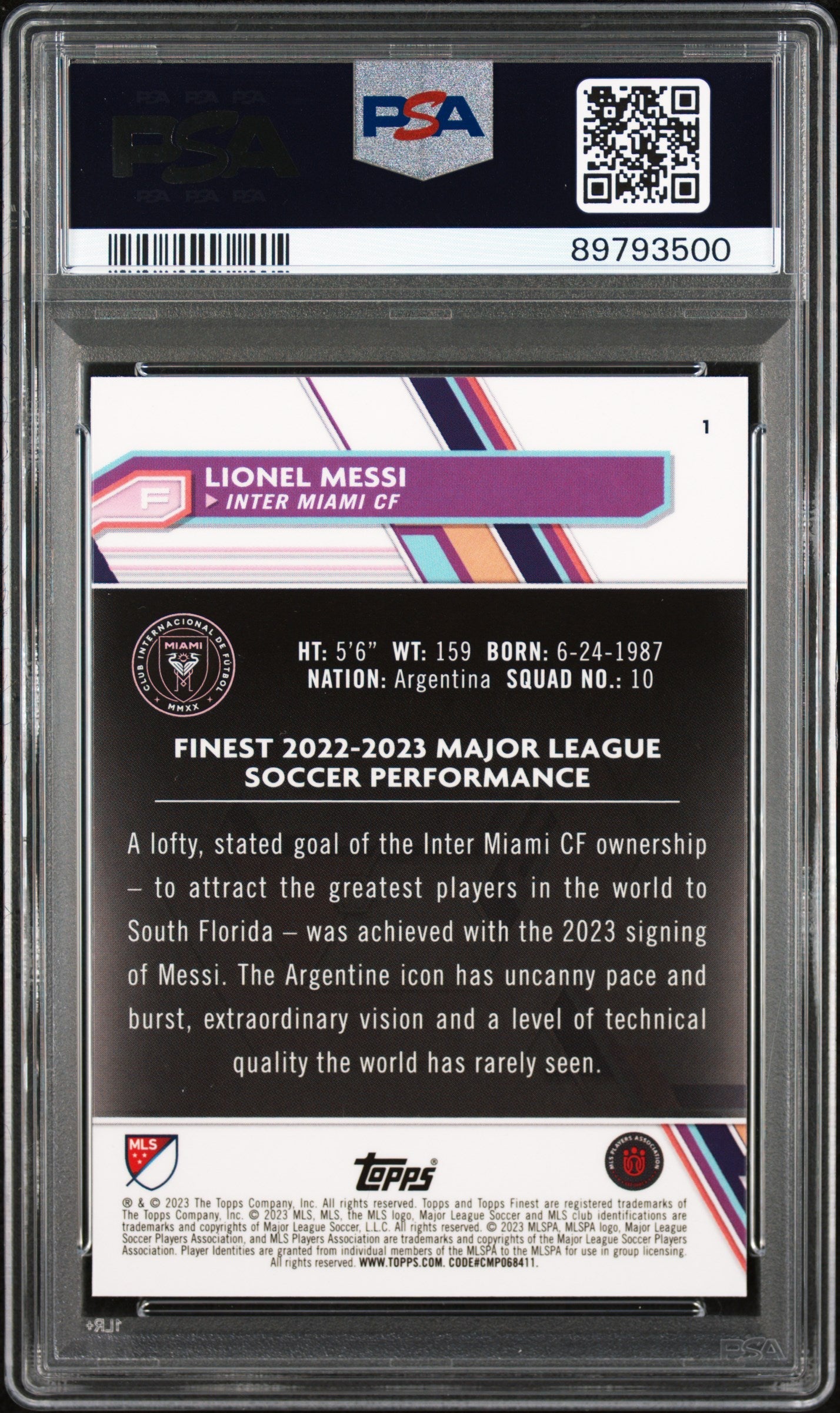 Graded 2023 Topps Finest Lionel Messi #1 Soccer Card PSA 10 Gem Mint 2