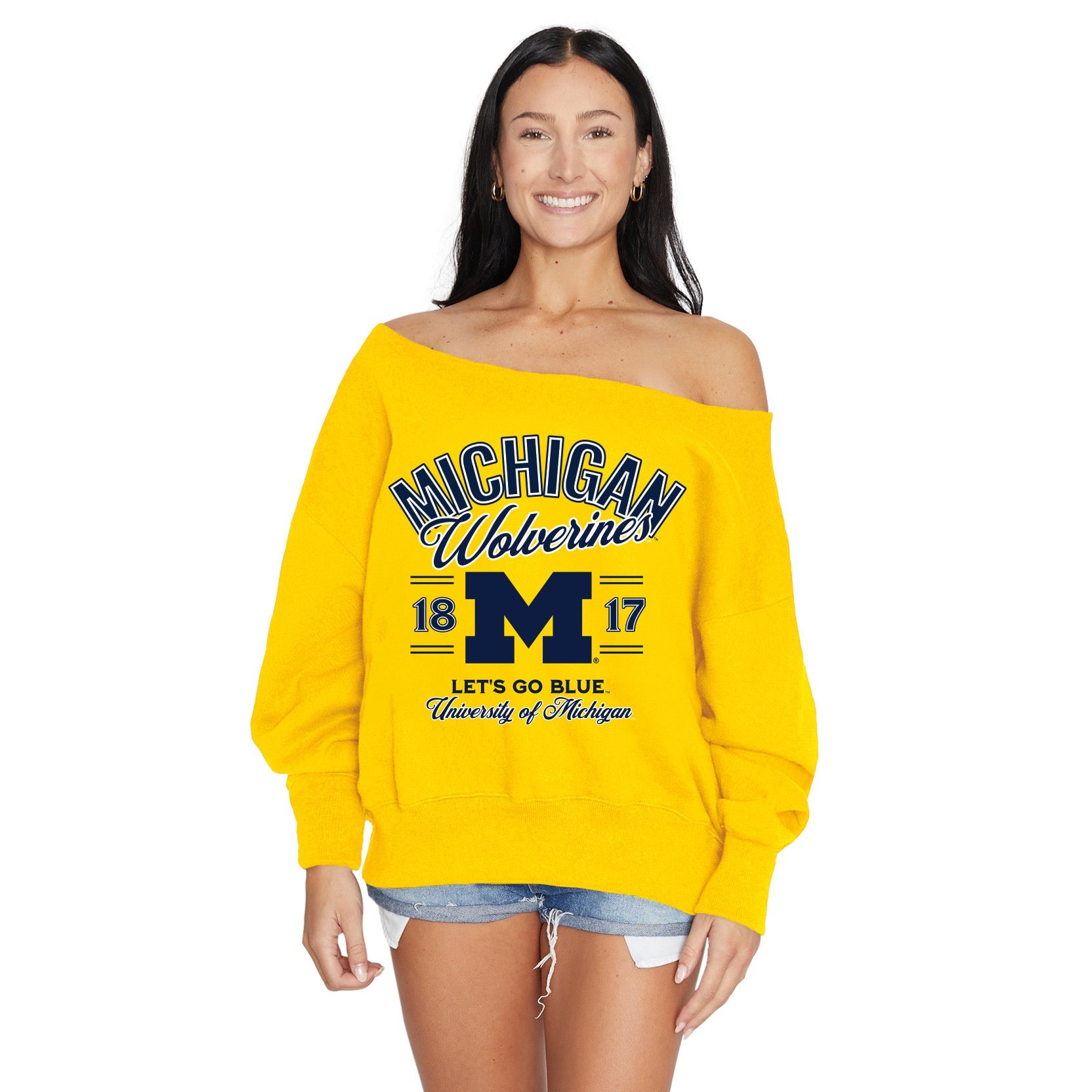 University of Michigan Maize Off the Shoulder Sweatshirt | lojobands